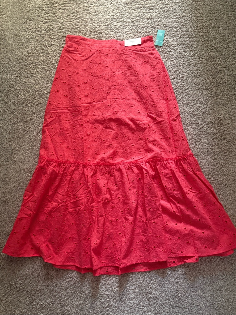 NWT attached! Maurices Coral Red Eyelet Maxi Skirt with Ruffle Hem